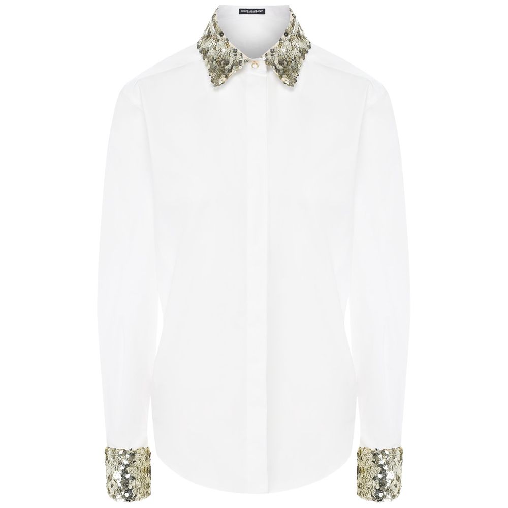 White Cotton Women Shirt with Sequin Accents