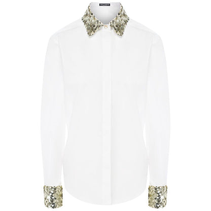 White Cotton Women Shirt with Sequin Accents