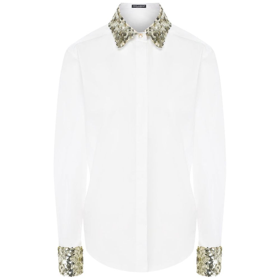 White Cotton Women Shirt with Sequin Accents