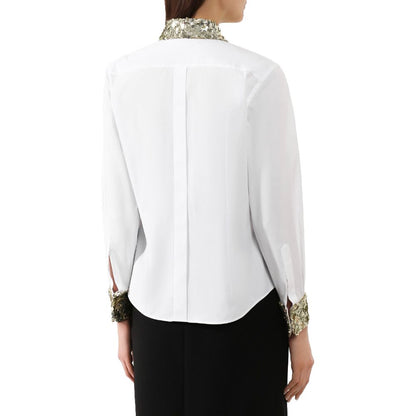 White Cotton Women Shirt with Sequin Accents