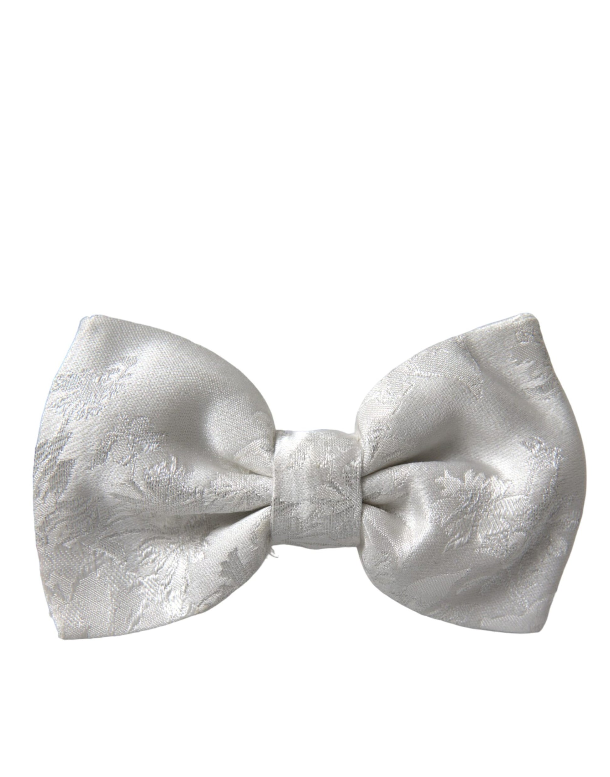 White Floral Silk Adjustable Men Neck Bow Tie