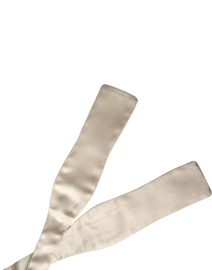 Beige Silk Slim Skinny Necktie Men Bow Tie