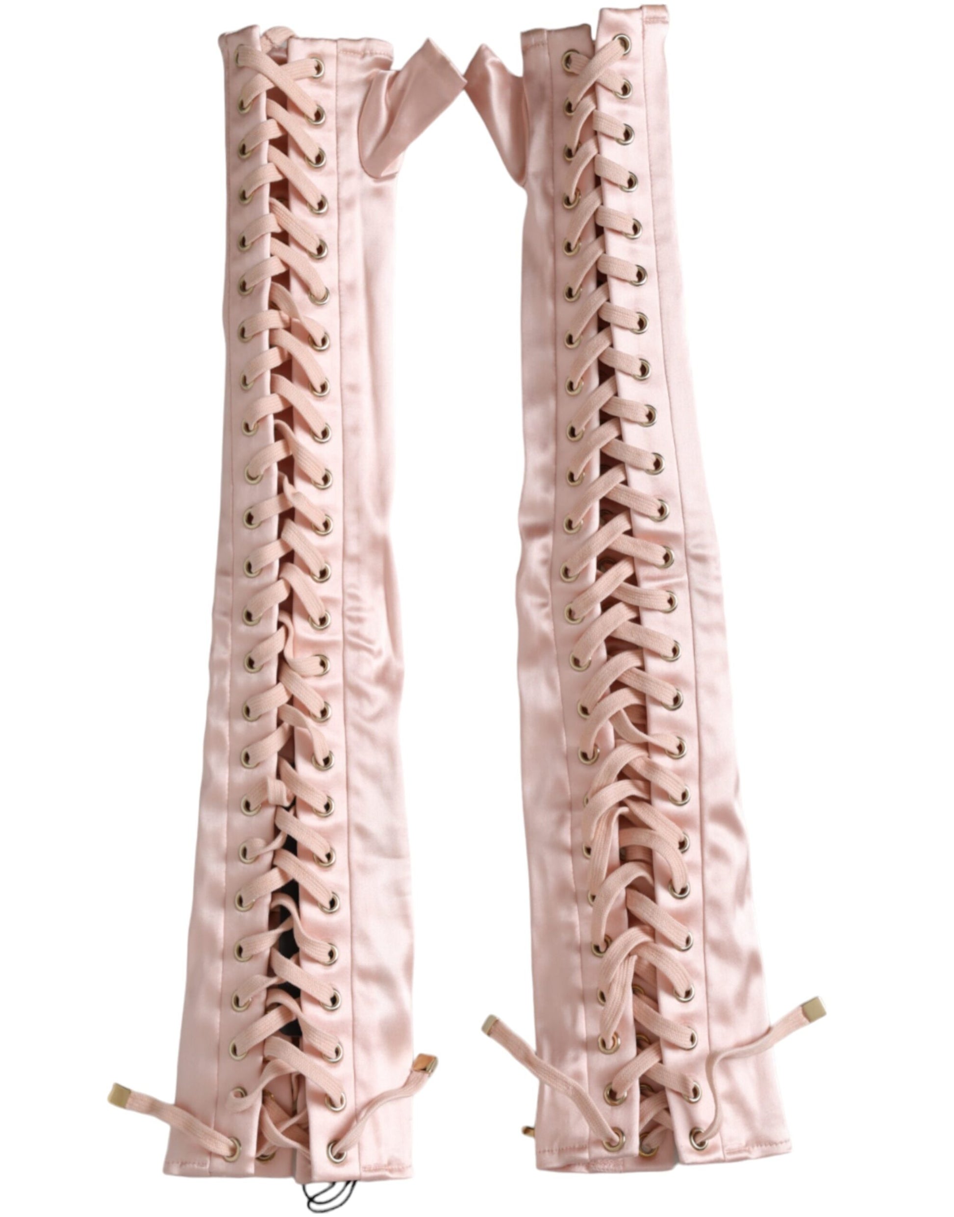 Pink Acetate Lace Up Fingerless Gloves