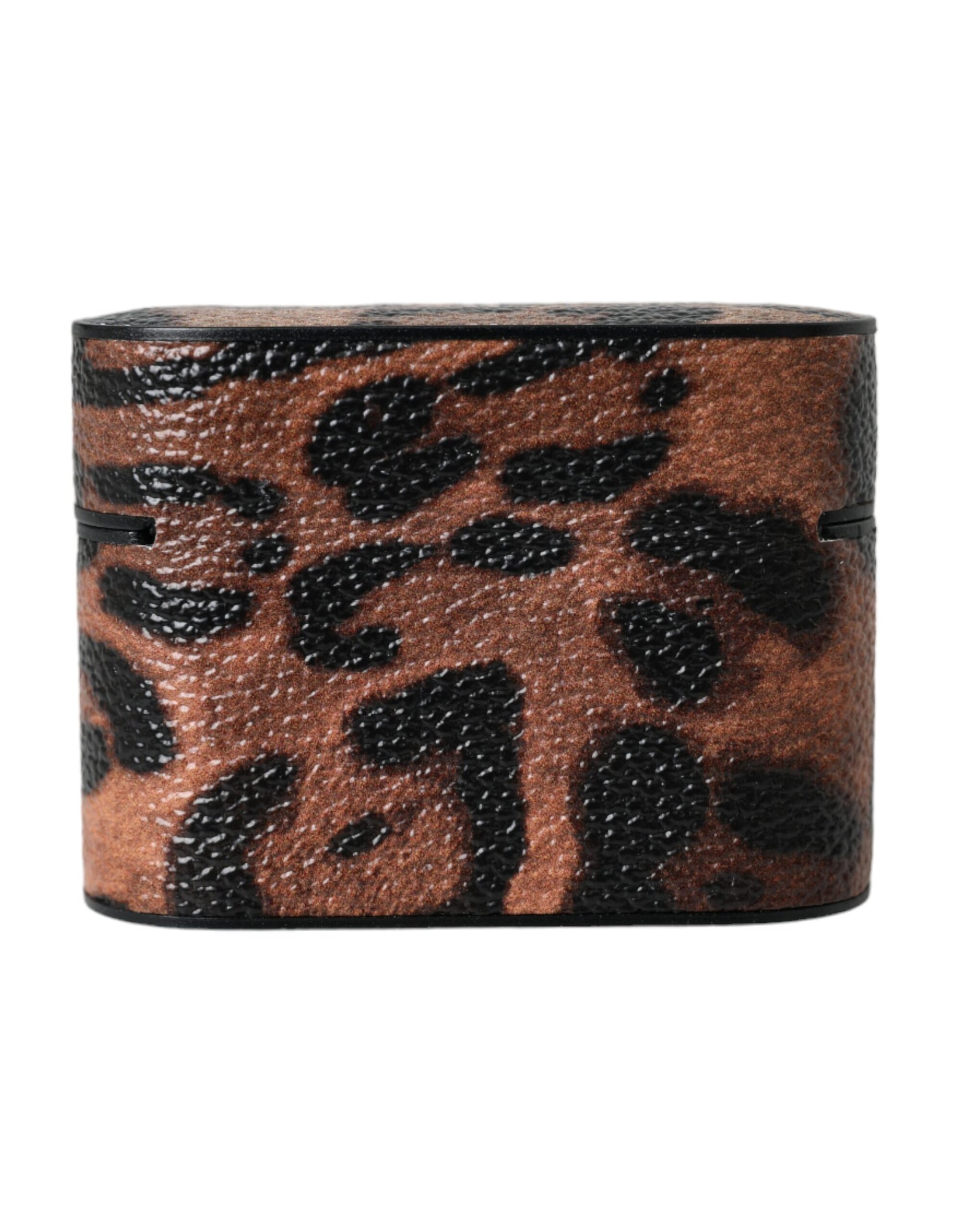 Brown Leopard Calf Leather Logo Plaque Airpods Case