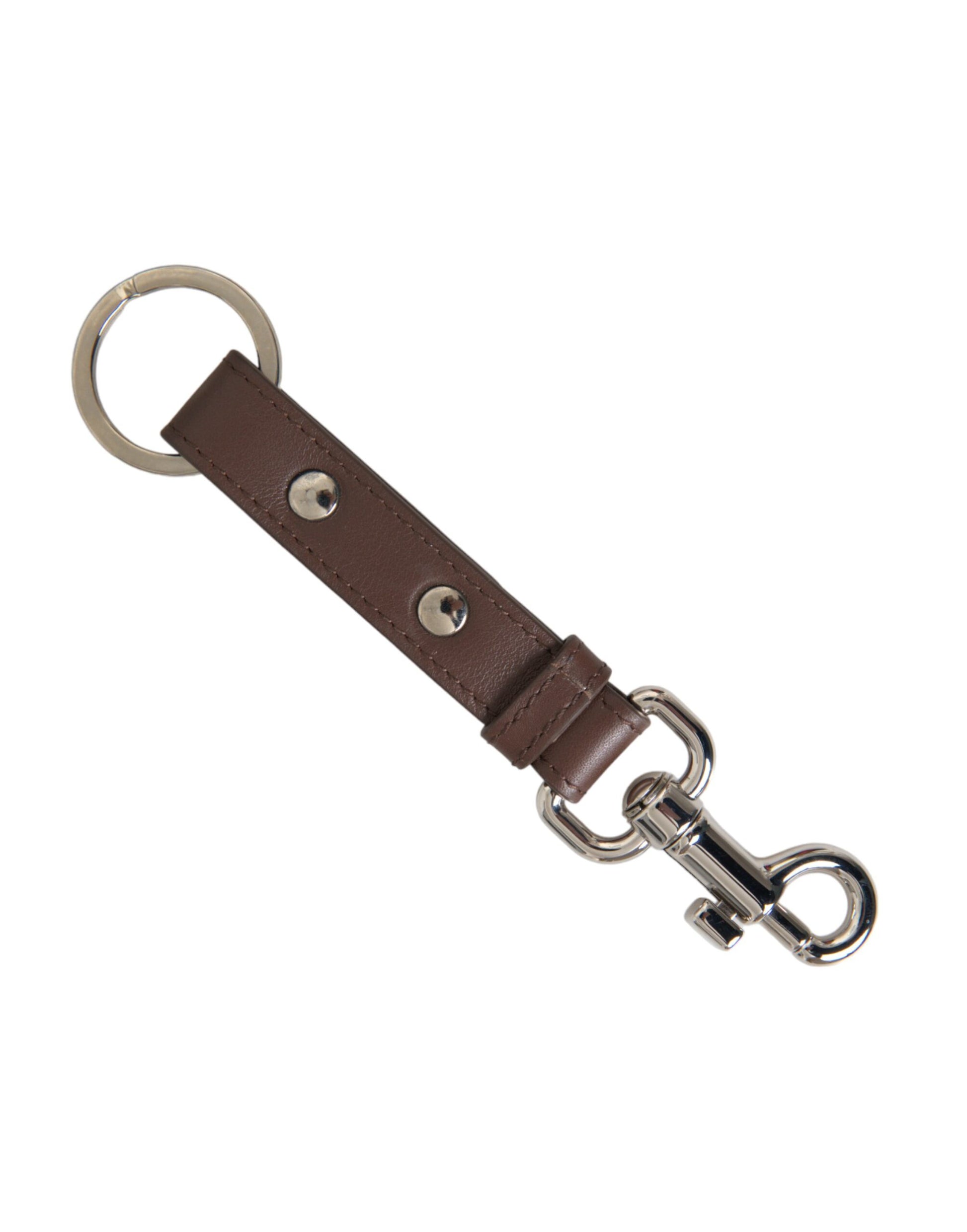 Brown Plain Leather Silver Brass Keyring Holder Keychain