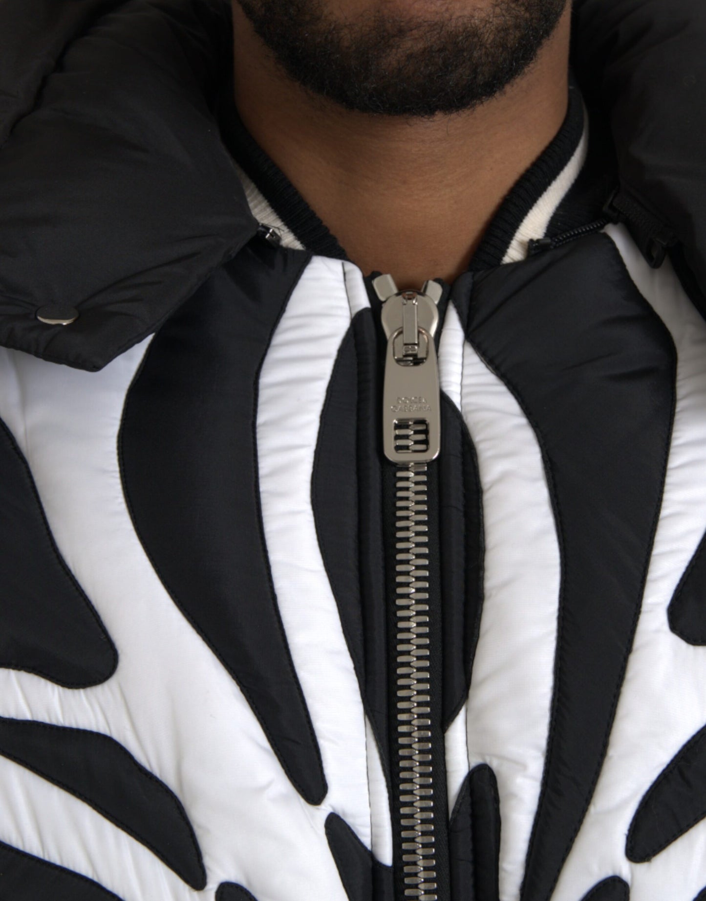 Black White Stripes Hooded Puffer Jacket