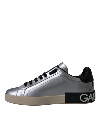 Silver Portofino Calf Leather Sneakers Men Shoes