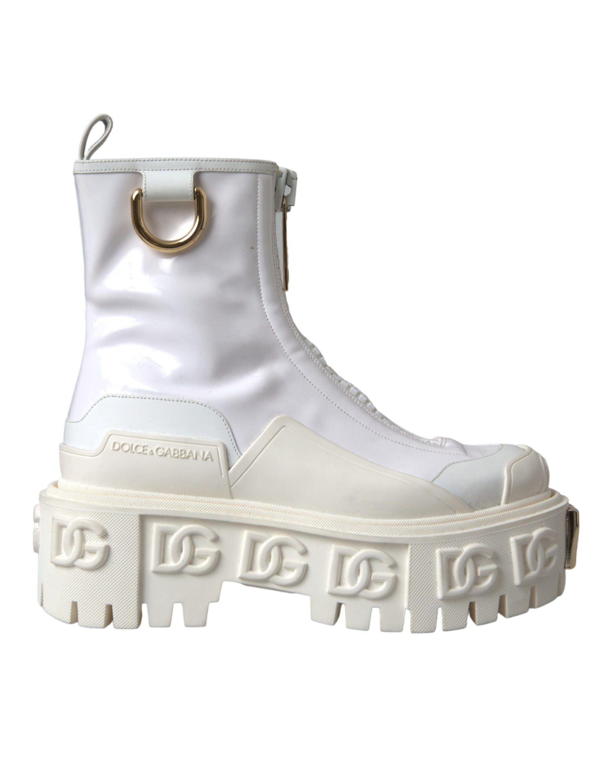 White Leather Rubber Logo Ankle Boots Shoes