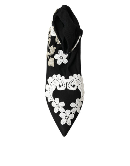 Black White Embroidery Slip On Boots Shoes