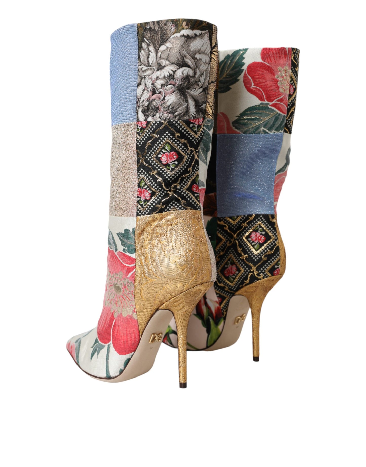 Multicolor Patchwork Print Heeled Boots Shoes