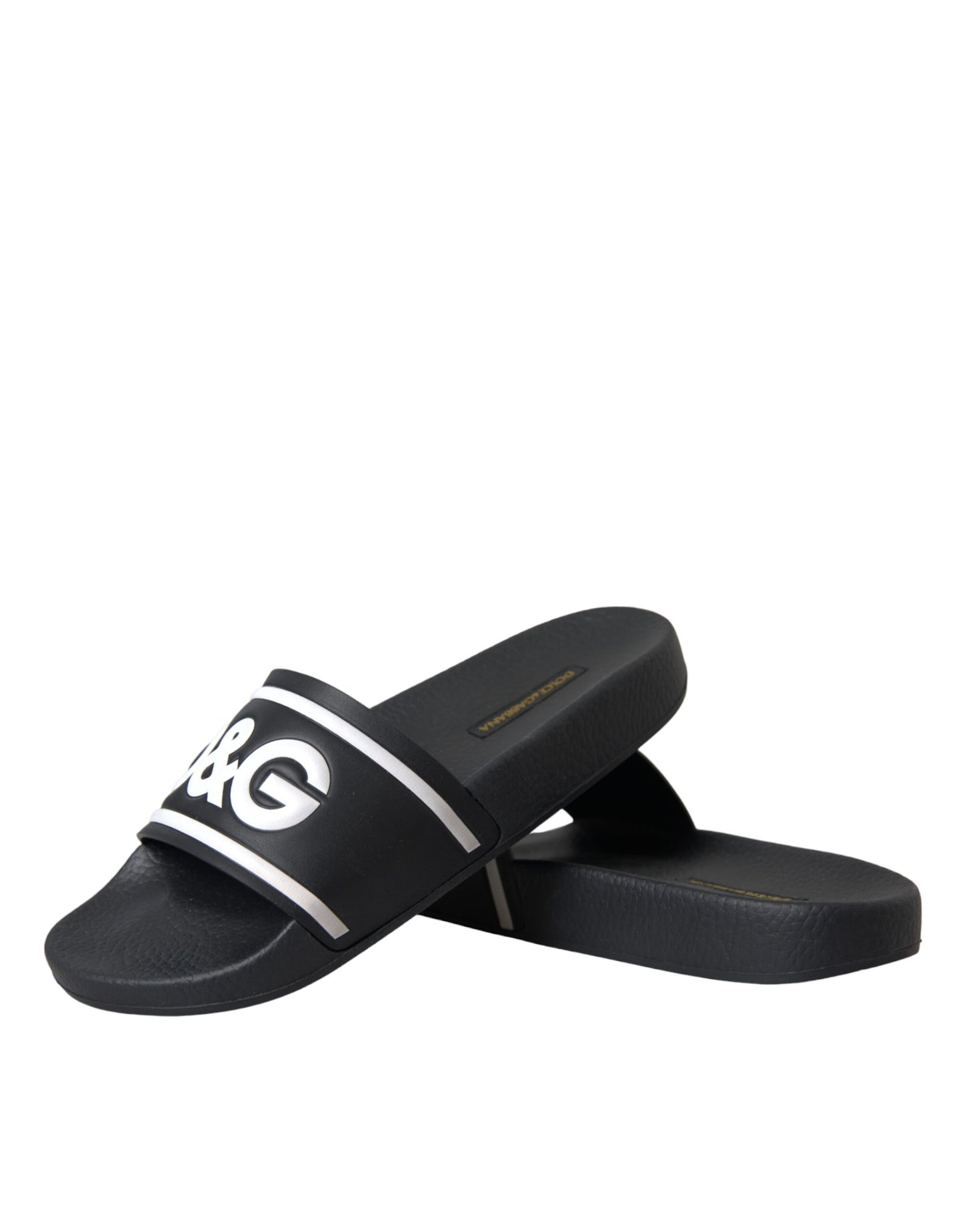 Black Leather I Love D&G Sandals Slides Shoes