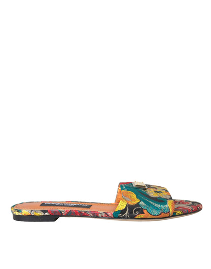 Multicolor Floral Brocade Logo Flats Sandals Shoes