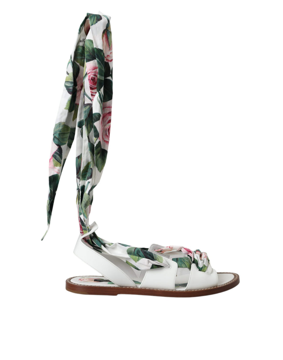 Multicolor Floral Print Ankle Wrap Sandals Shoes