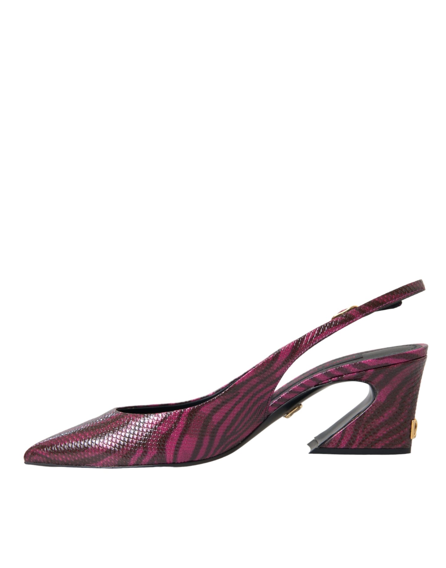 Maroon Zebra Leather Heels Slingbacks Shoes