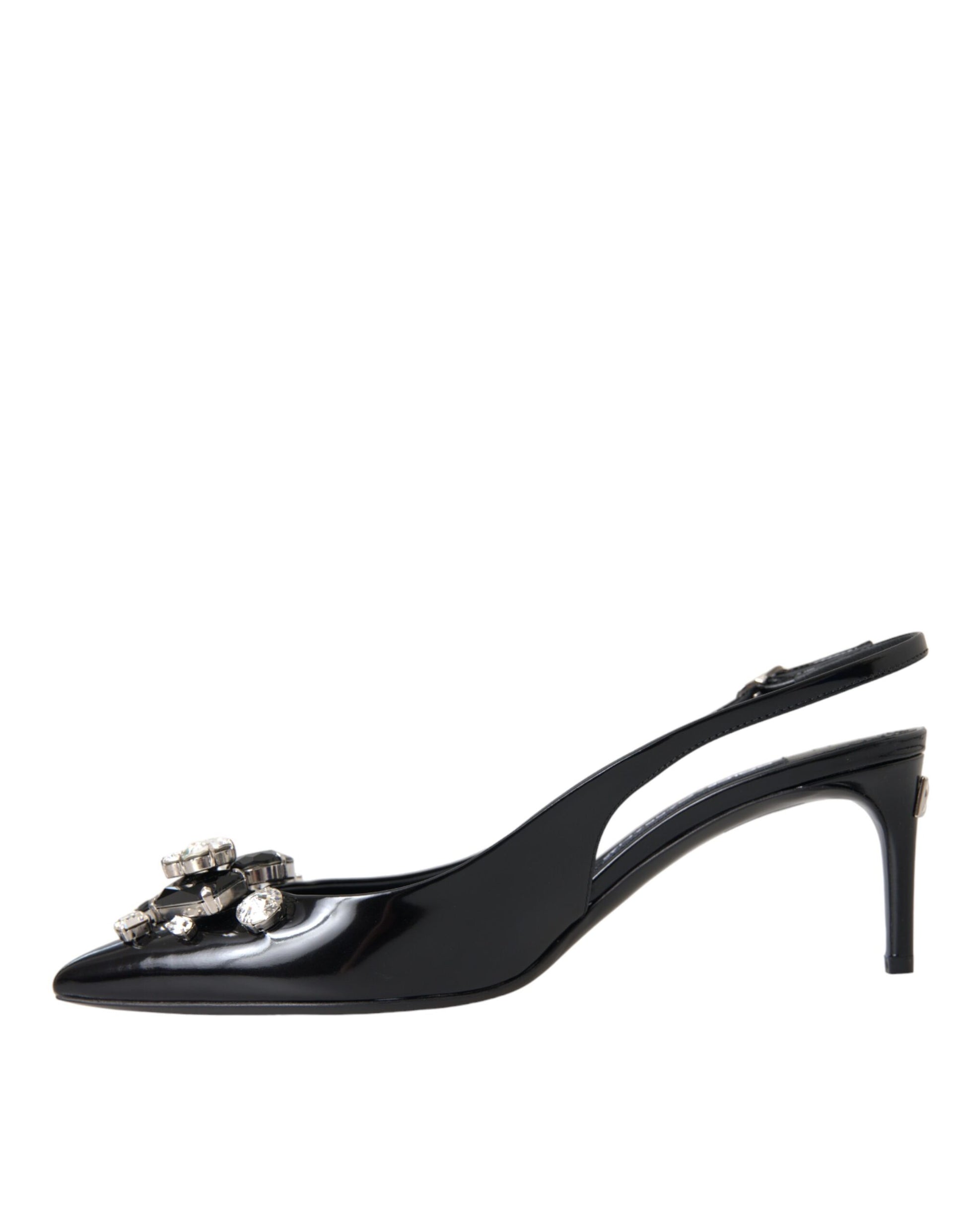 Black Patent Leather Crystal Slingback Shoes