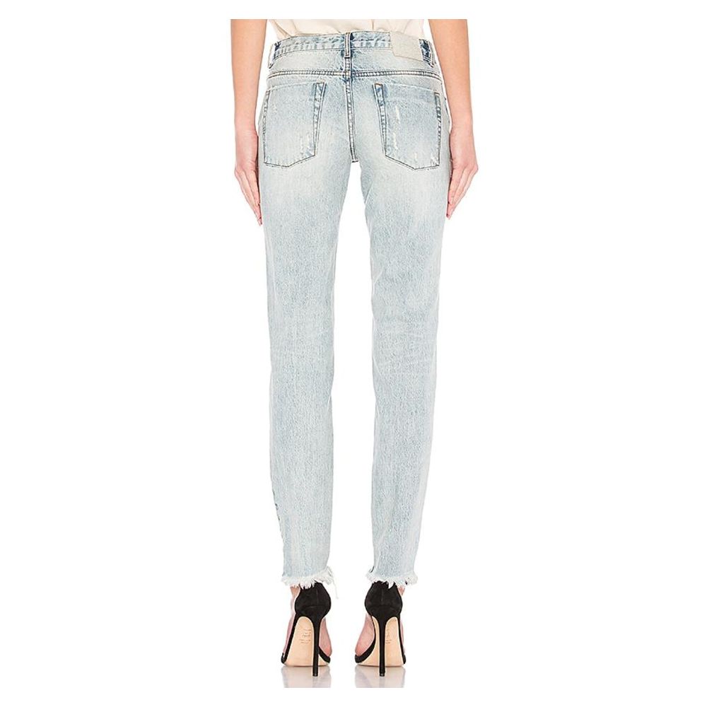 Light Blue Cotton Women High-Waist Jean