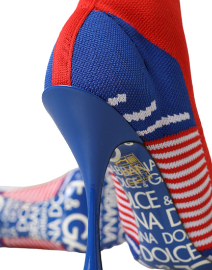 Red Blue Stretch Sock Style Ankle Boots Logo Shoes