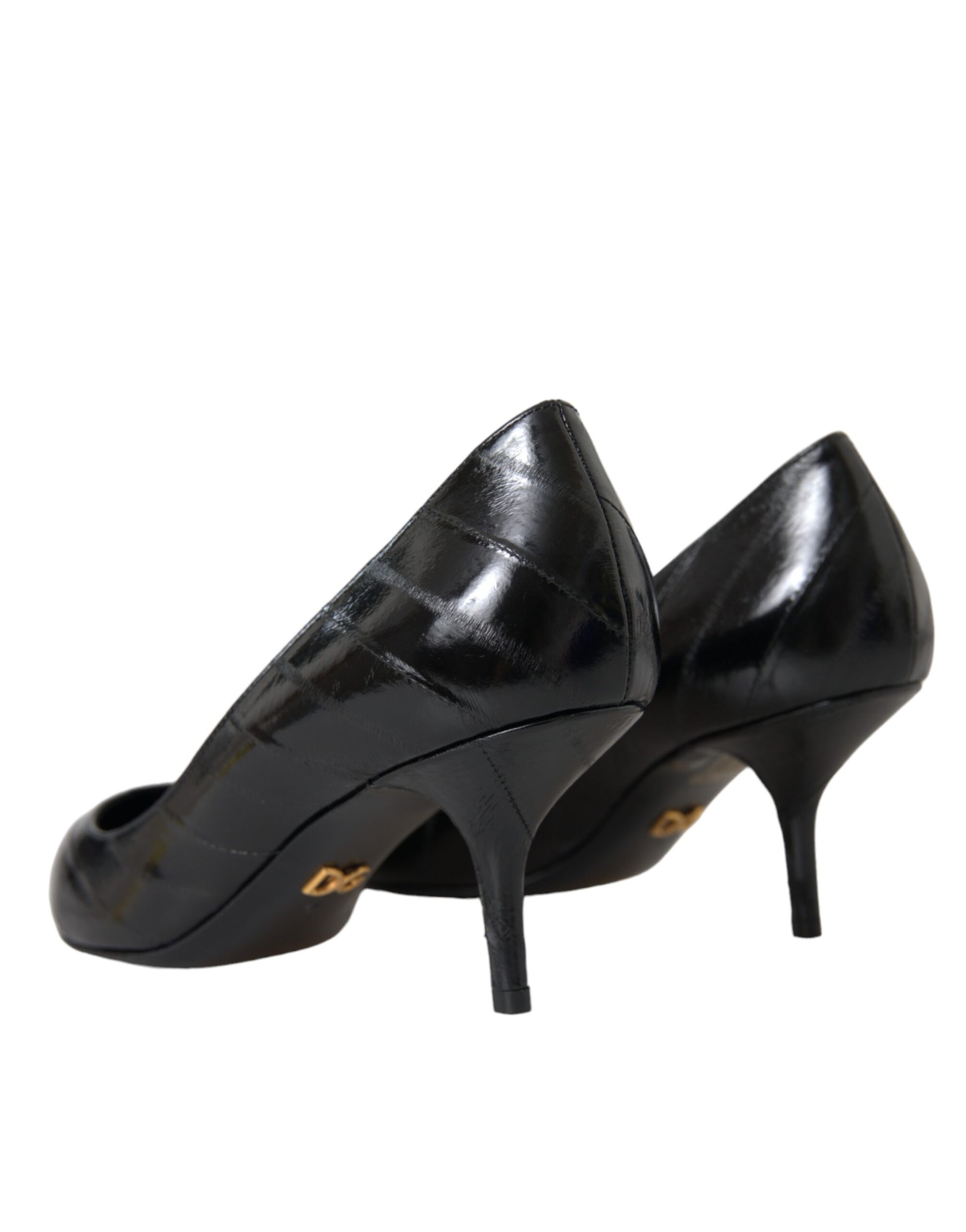 Black Eel Leather Kitten Heels Pumps Shoes