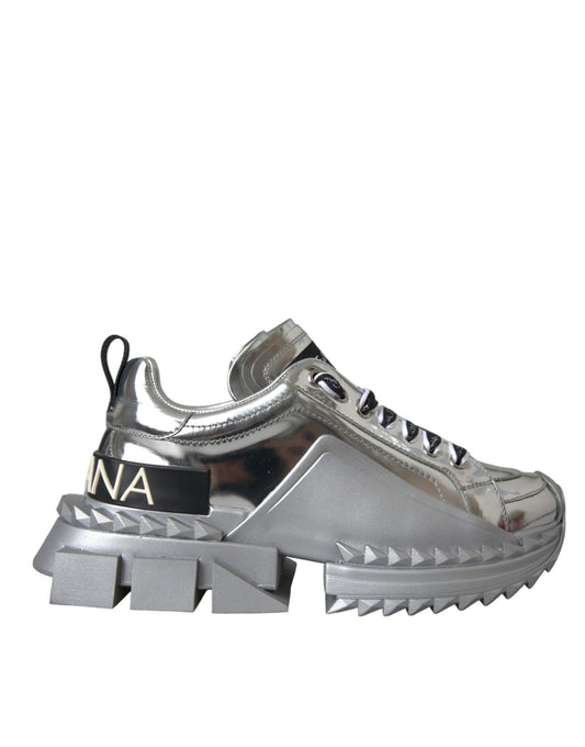 Silver Leather Super Queen Sneakers Shoes