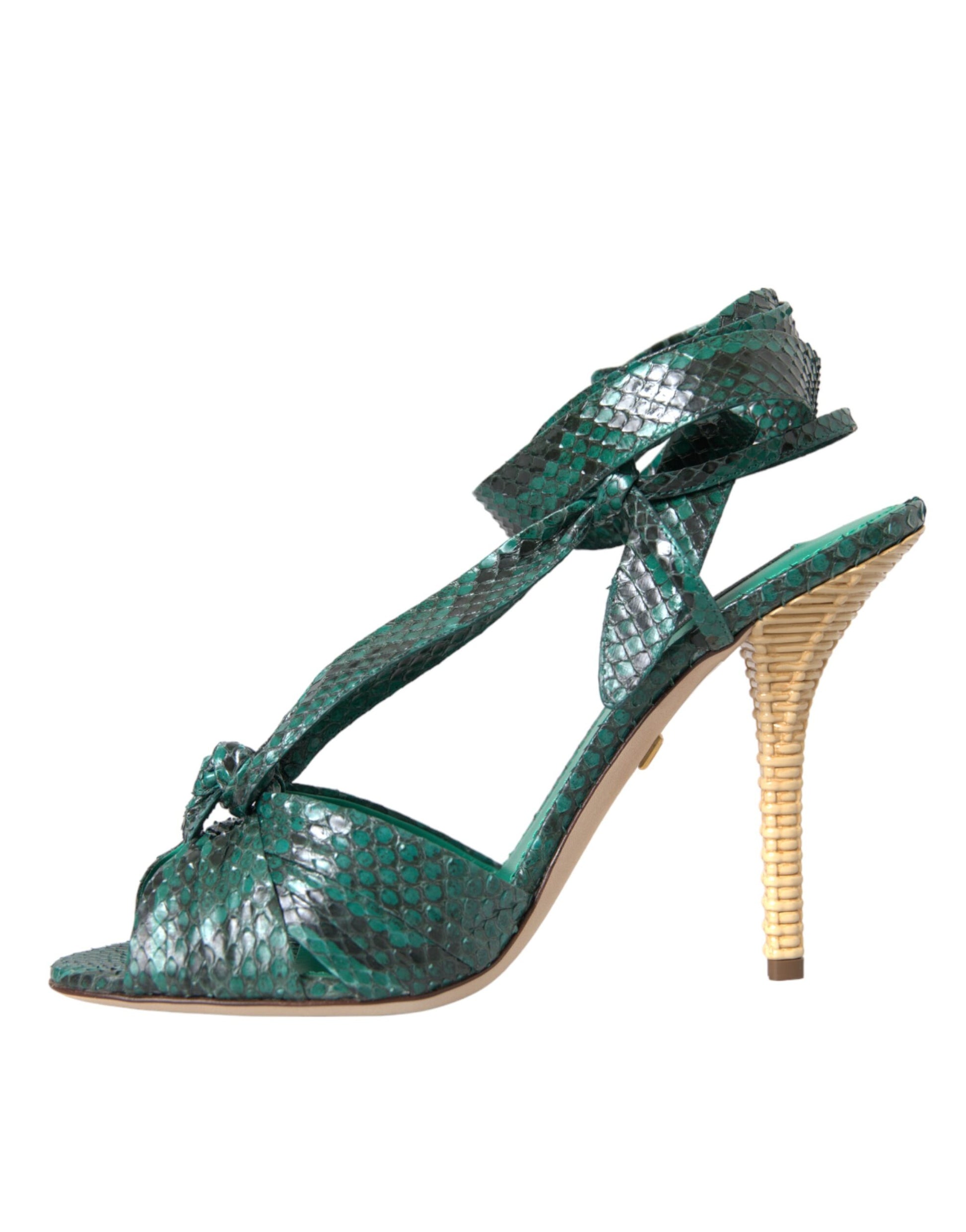 Green Exotic Leather Heels Sandals Shoes