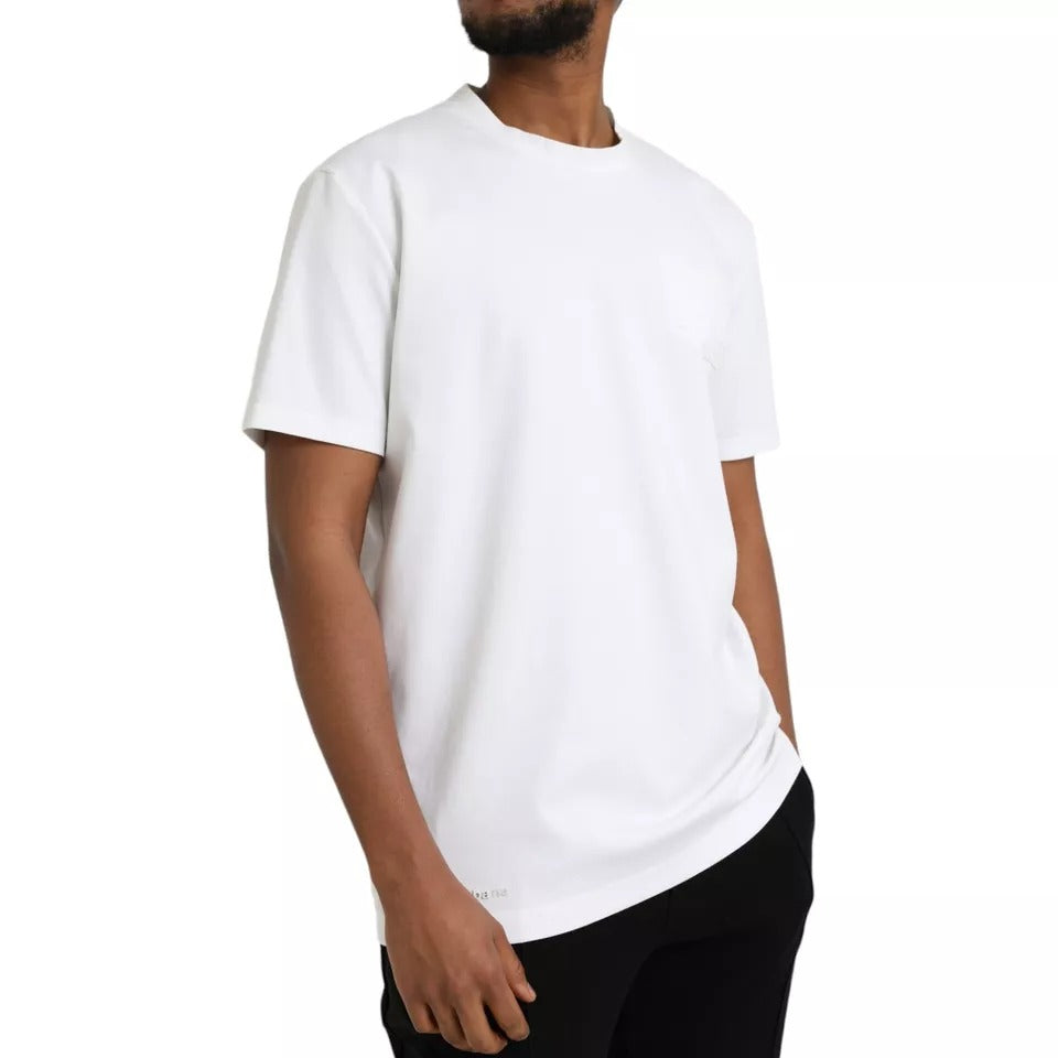 White Logo Embossed Cotton Crewneck T-shirt