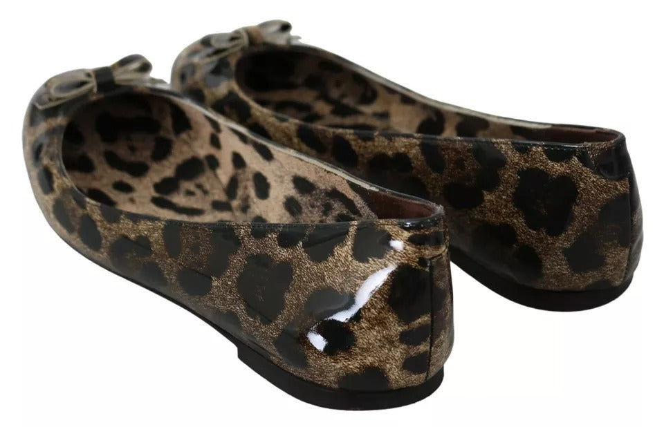 Brown Leopard Ballerina Flats Leather Shoes