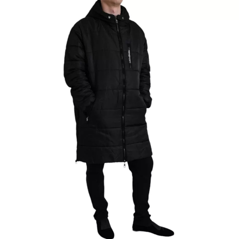 Black Nylon Hooded Parka Coat Winter Jacket