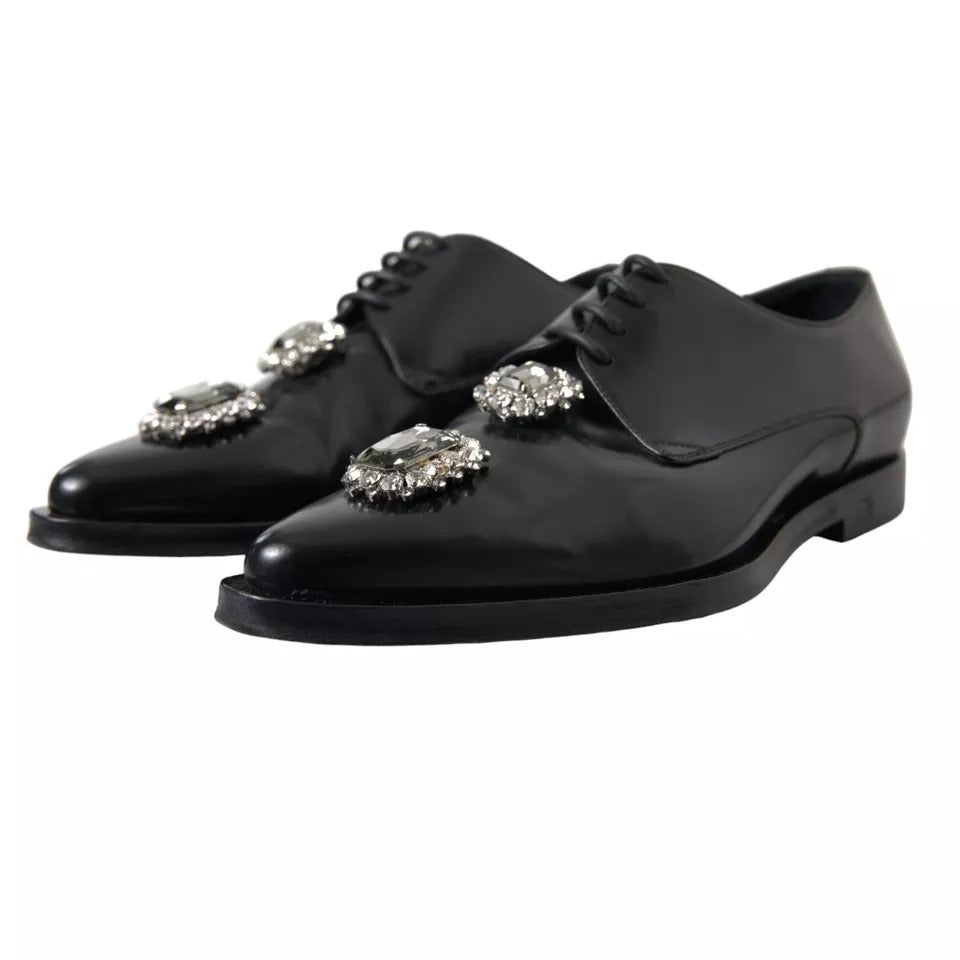 Black Leather Crystal Lace Up Formal Shoes