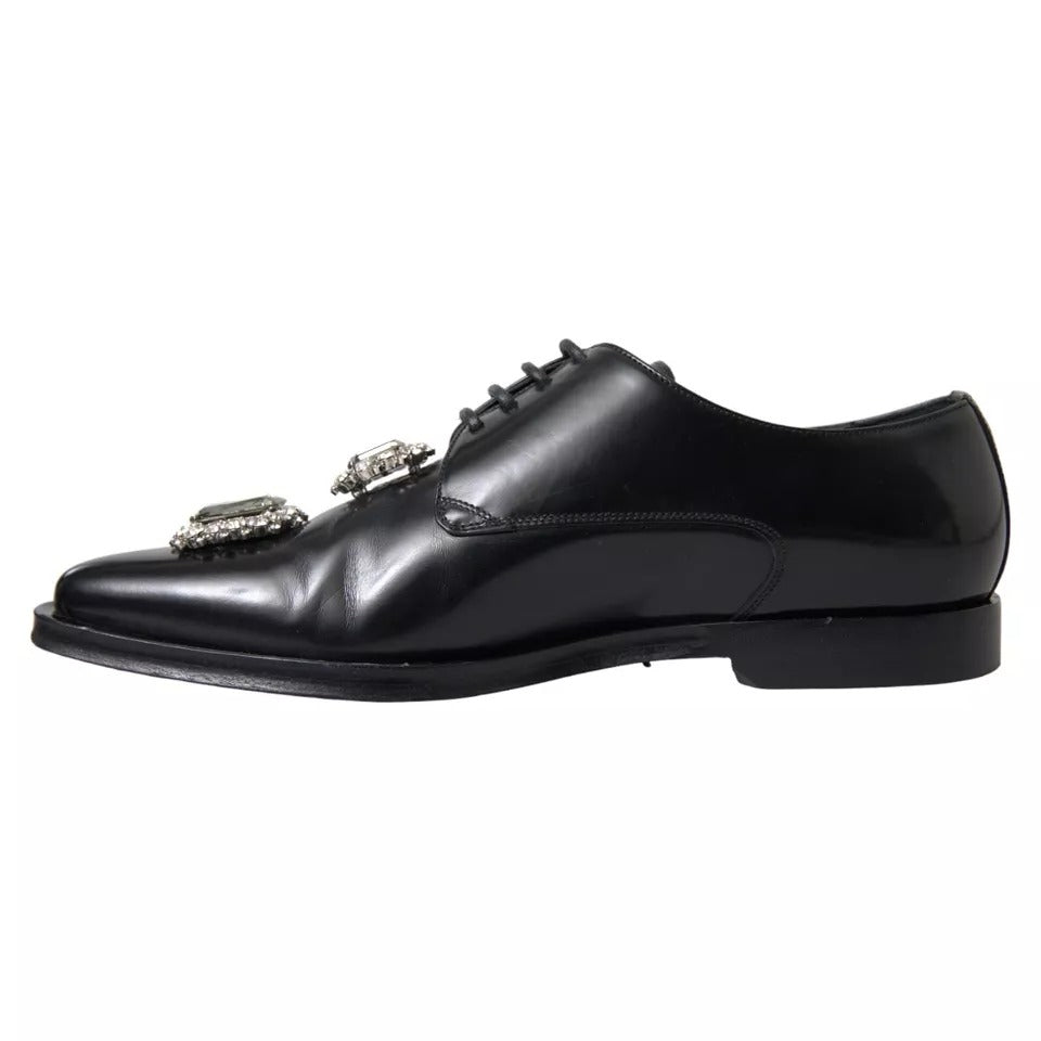 Black Leather Crystal Lace Up Formal Shoes