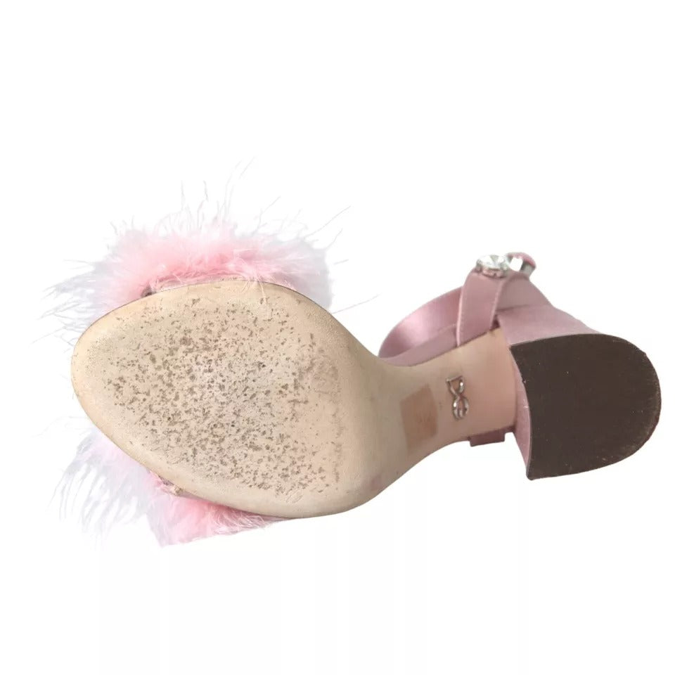 Pink Turkey Feather Crystal Sandals Shoes