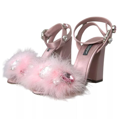 Pink Turkey Feather Crystal Sandals Shoes