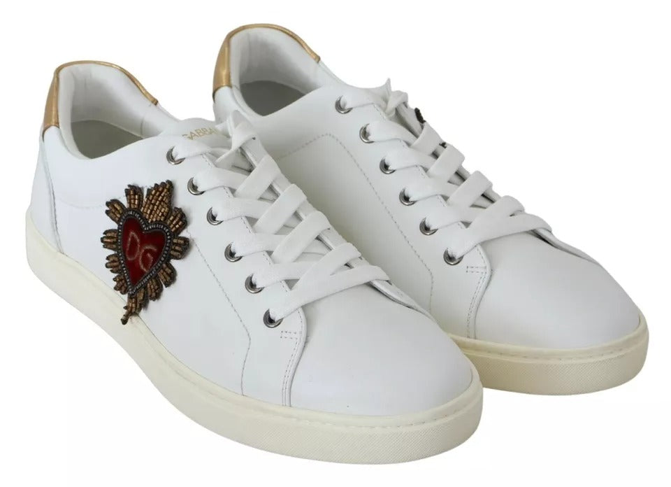 White Leather Heart Low Top Sneakers Men Shoes