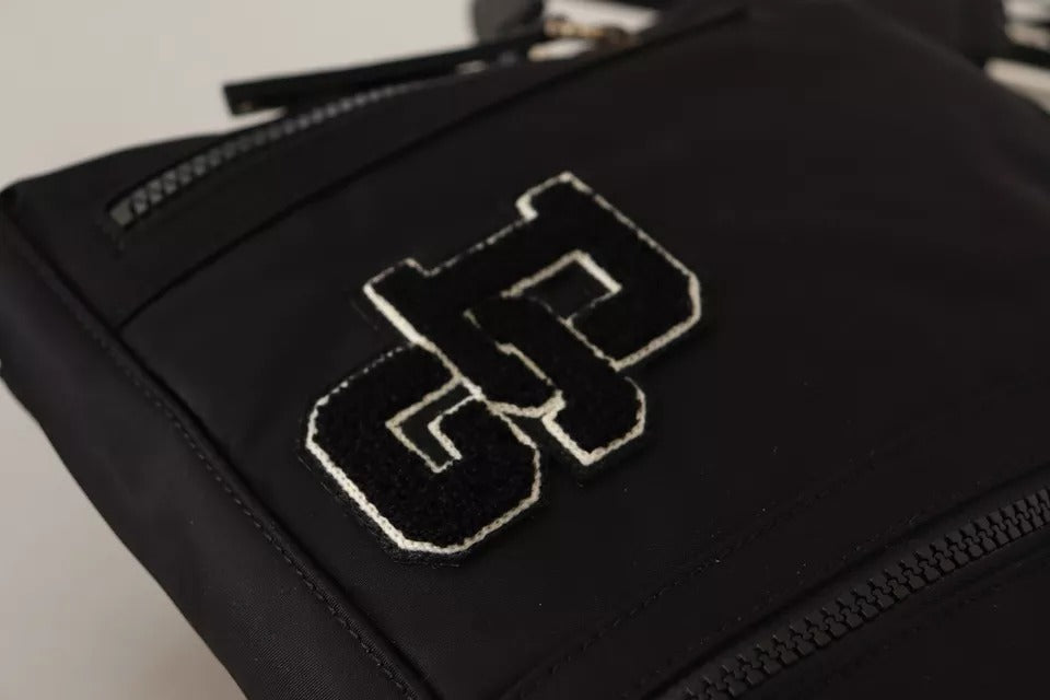 Black Nylon Leather DG Logo Patch Messenger Cross Body Bag