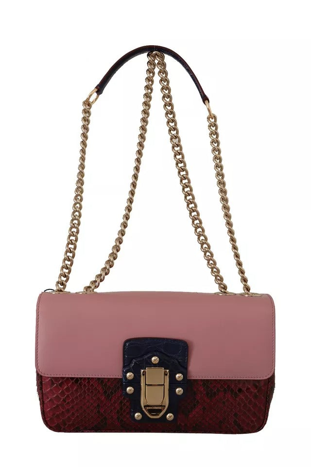 Pink Red Exotic Skins Gold Chain Purse LUCIA Leather Bag