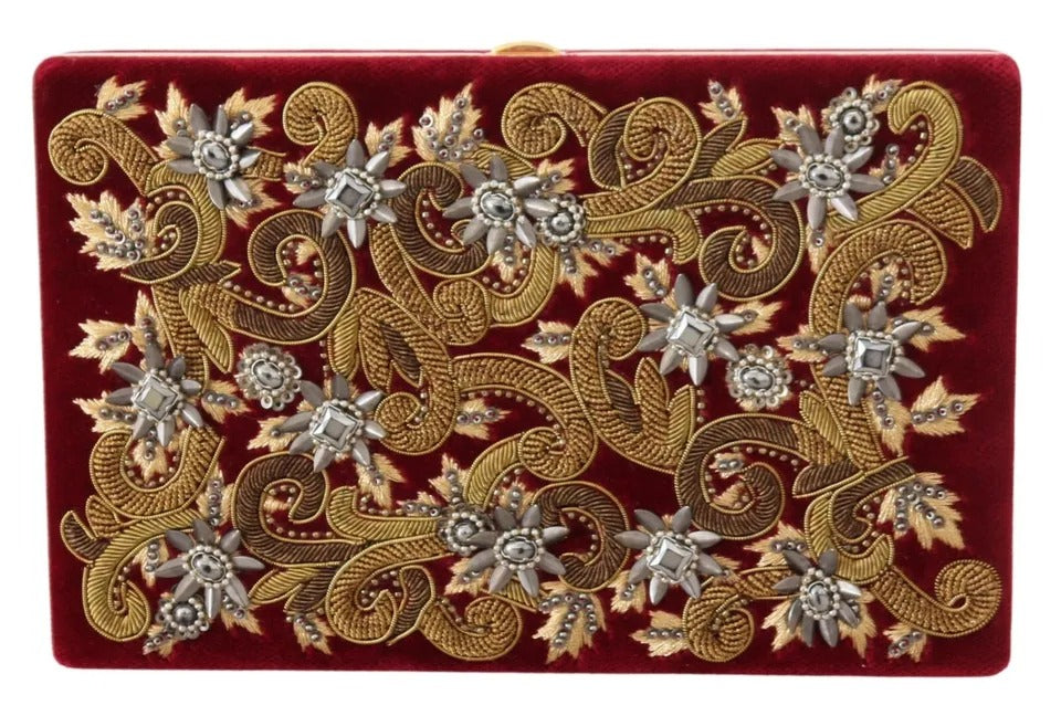 Red Velvet Gold Frame Clutch Evening Party Purse Bag