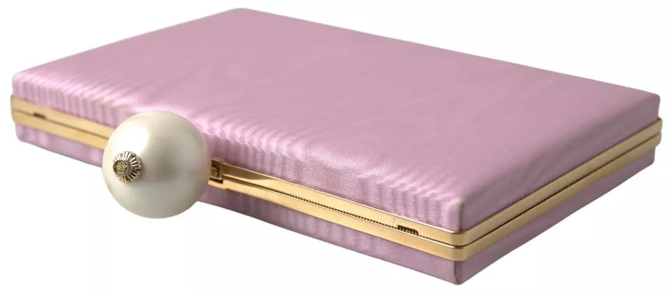 Pink Silk Gold Frame Clutch Evening Party Purse Bag