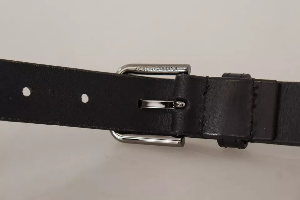 Black Calf Leather Classic Metal Logo Buckle Belt