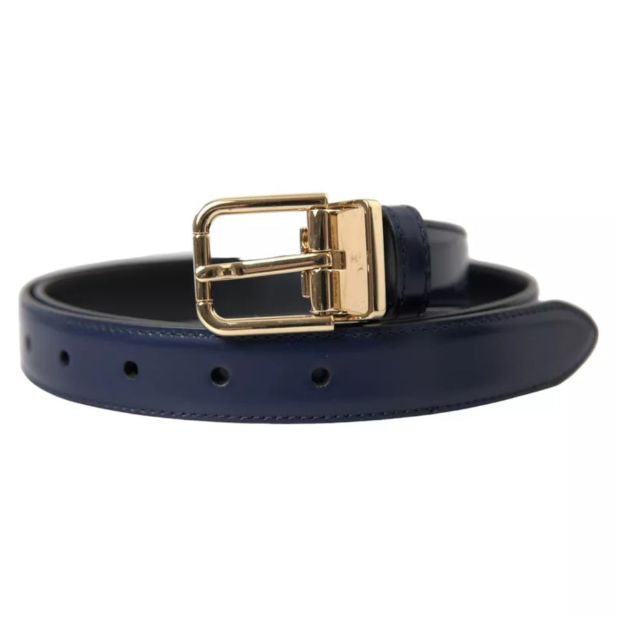 Blue Leather Gold Metal Buckle Men Belt