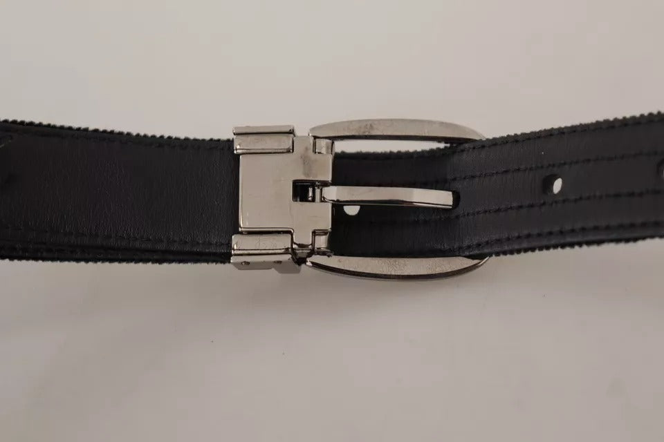 Black Velvet Silver Tone Metal Logo Buckle Belt