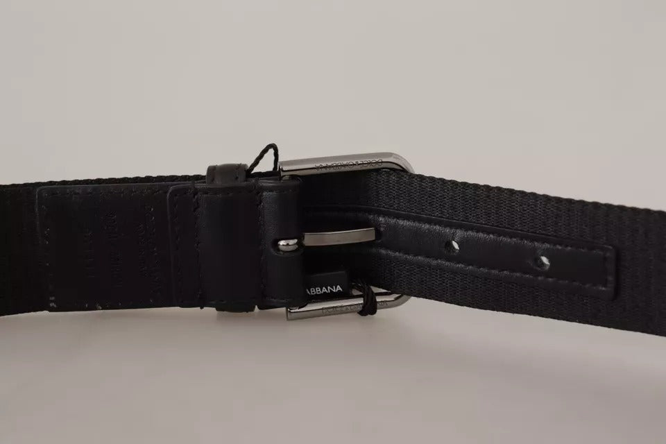 Blue Black Logo Print Silver Buckle Belt