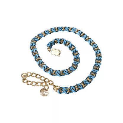 Blue Braided Gold Brass Chain Waist Belt