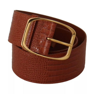 Brown Wide Waist Design Leather Gold Metal Buckle Belt