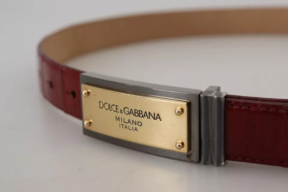 Brown Leather Gold Engraved Metal Buckle Belt