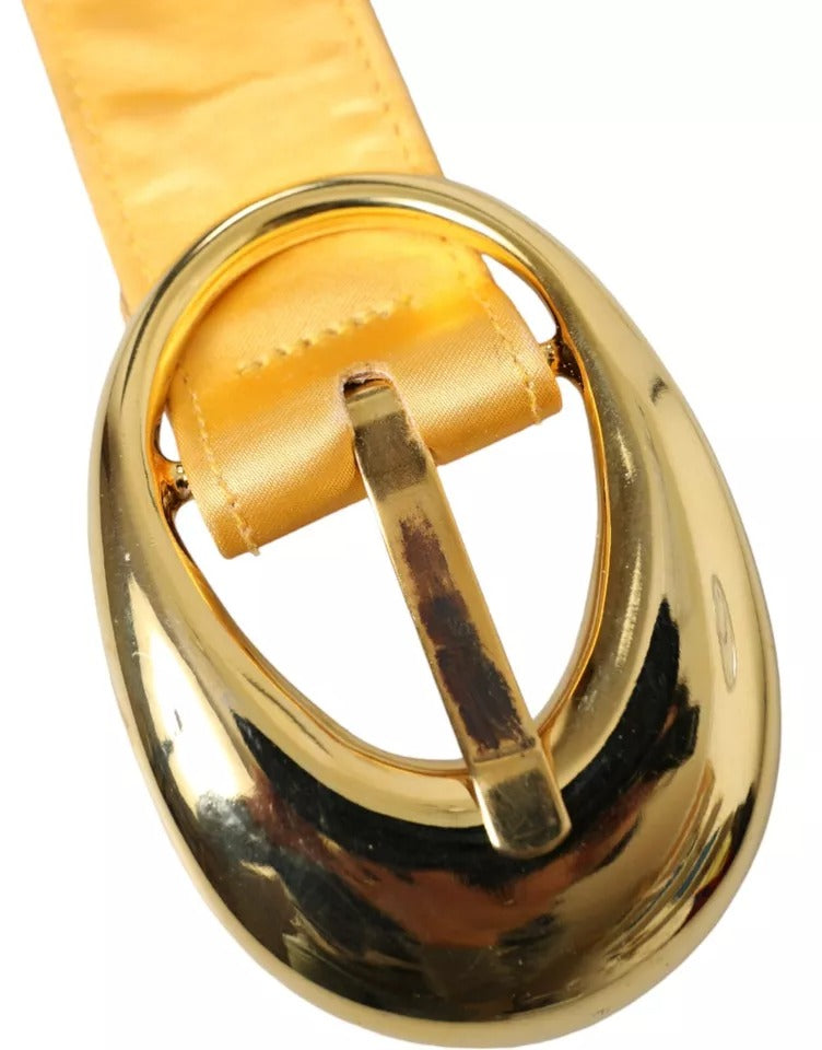 Gold Satin Leather Oval Metal Buckle Belt