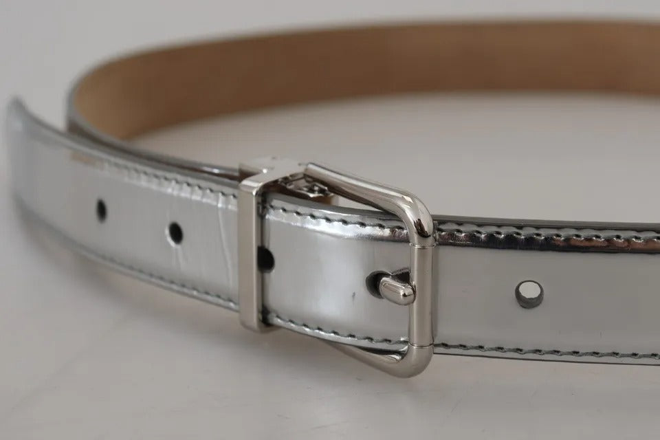 Silver Leather Metal Buckle Belt