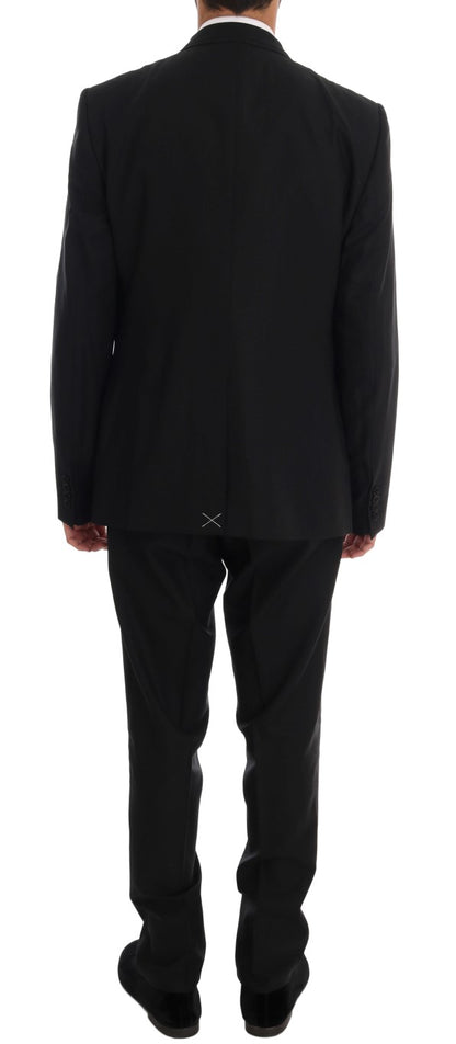 Elegant Black Wool Three-Piece Suit