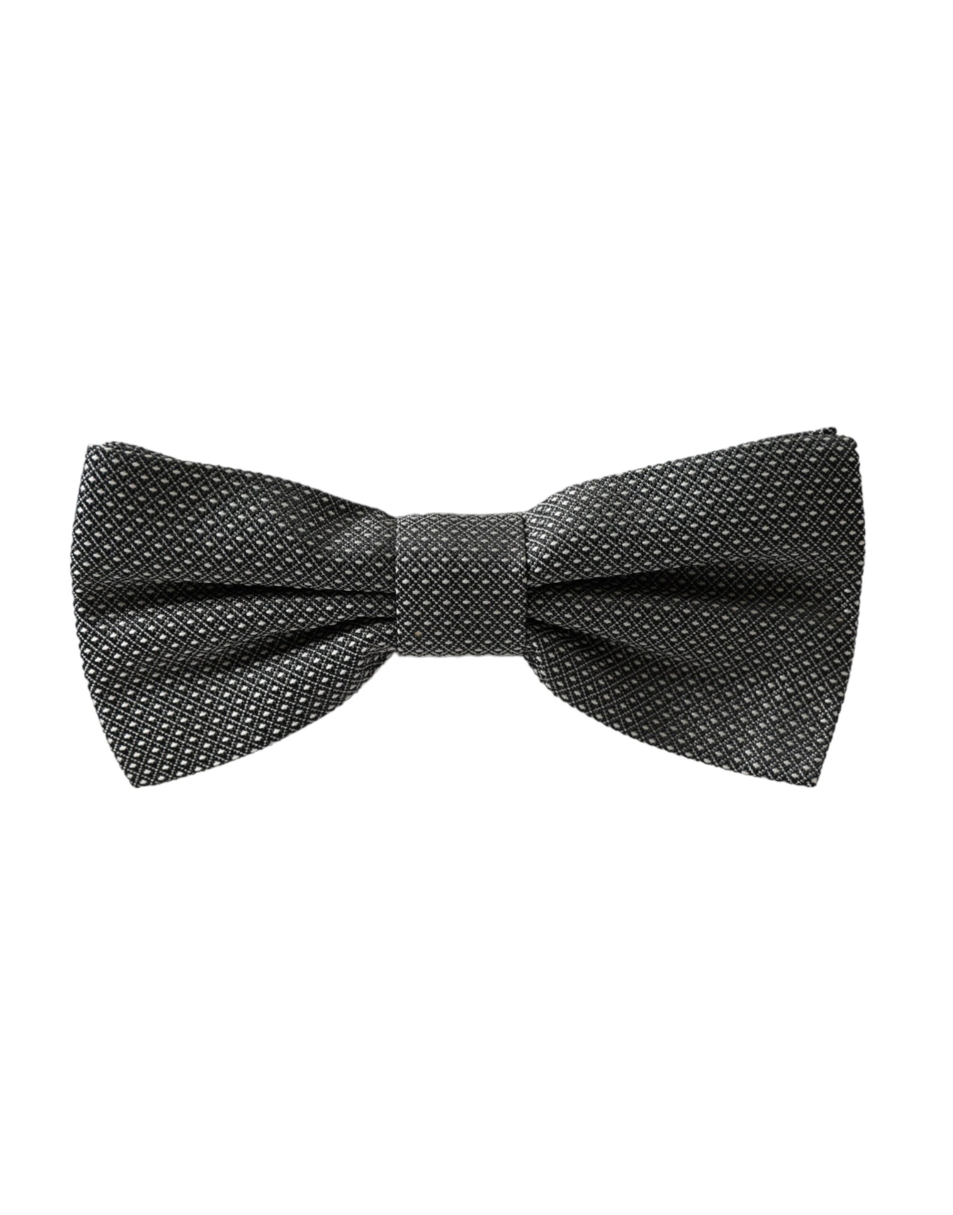 Gray Silk Patterned Adjustable Neck Men Bow Tie