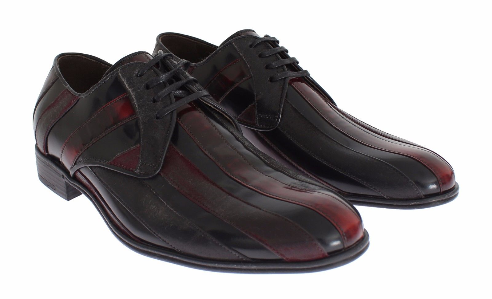 Elegant Black Bordeaux Striped Leather Dress Shoes