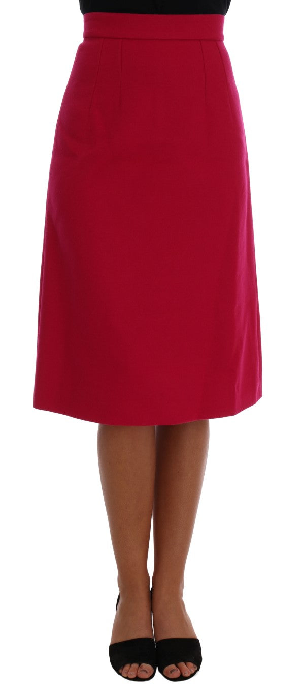 Elegant Pink Wool A-Line Knee-Length Skirt