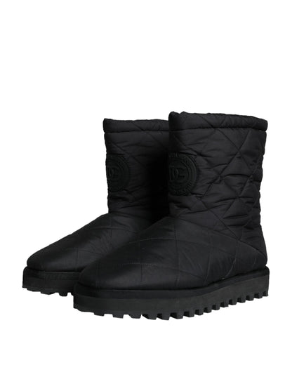 Black Nylon Padded Mid Calf Men Boots Shoes